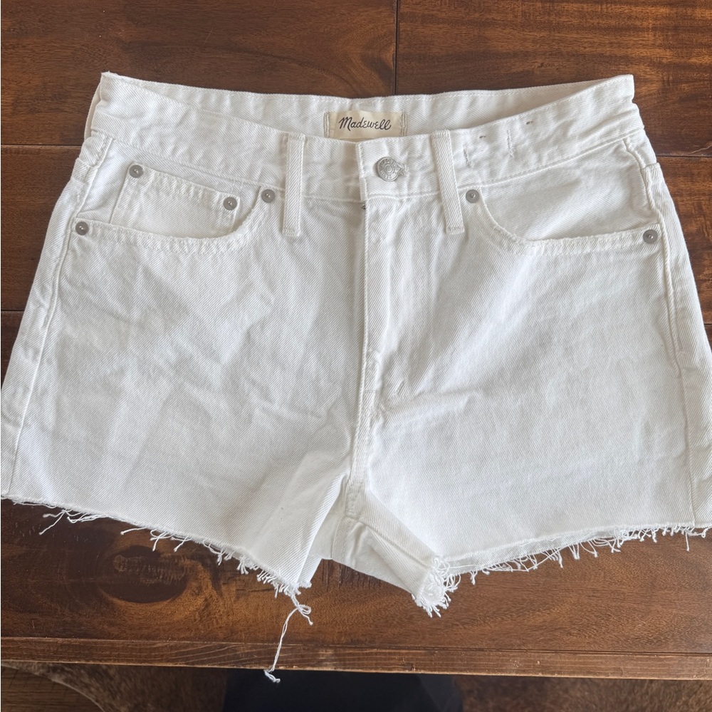 Madewell White Frayed-Hem Denim Shorts